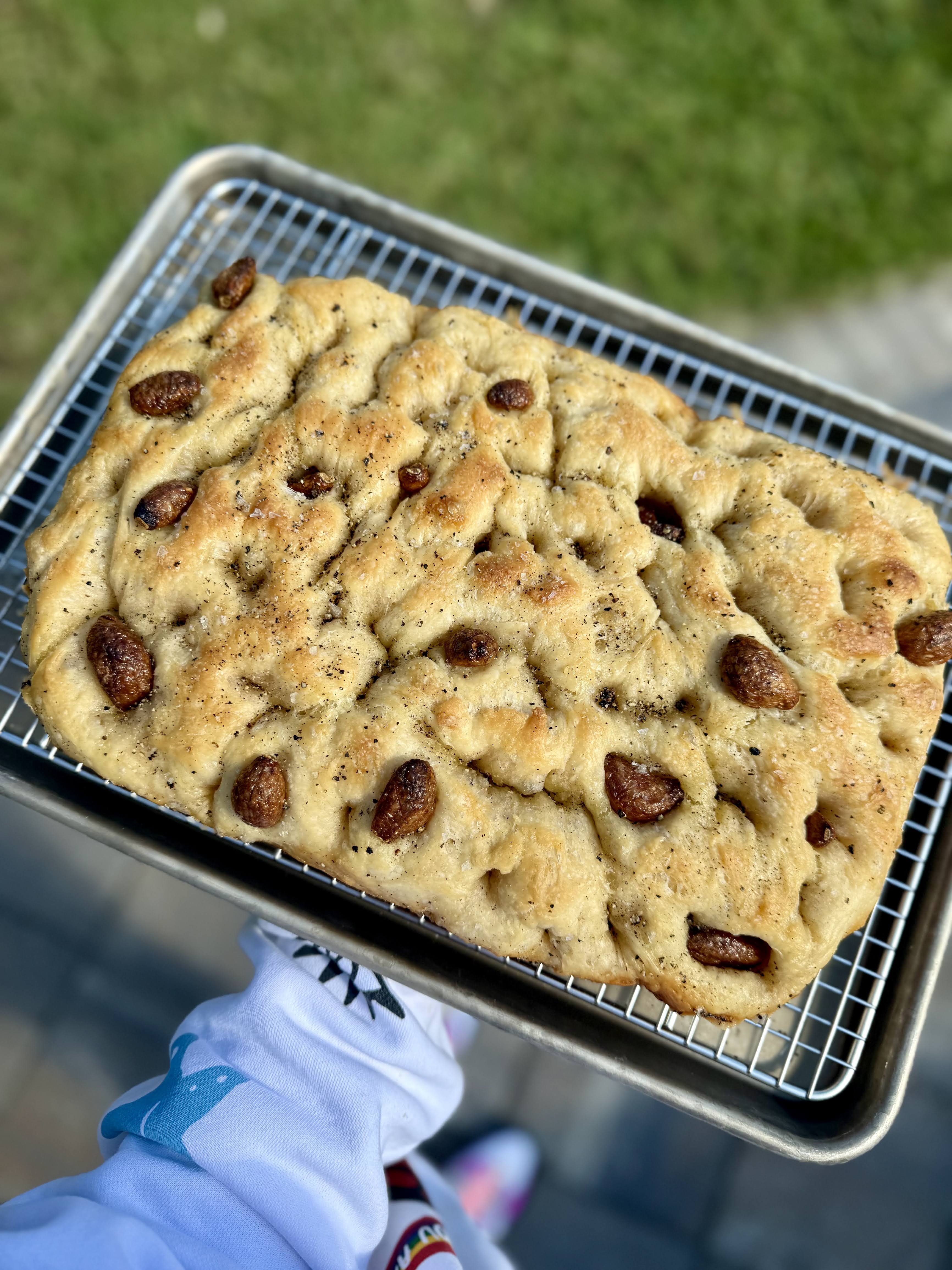 Focaccia with Garlic Confit and Cracked Black Pepper